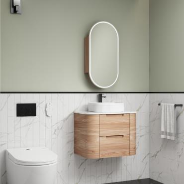 Briony Wall Hung Vanity Cabinet w/ Stone Top - Timber