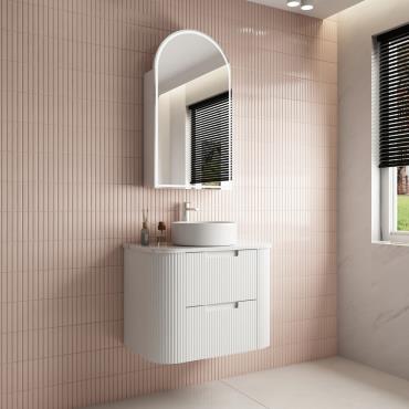 Curva Wall Hung Vanity Cabinet w/ Stone Top - White (Matt)