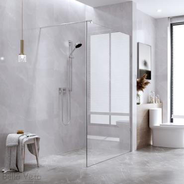 Frameless Glass Fixed Panel Shower Screen - Brushed Nickel