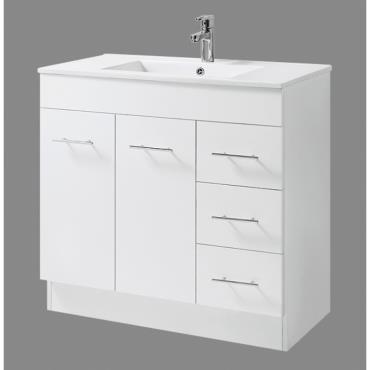 GALAXY Floor Vanity w/ Ceramic Top - White (Gloss)