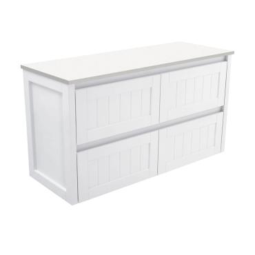 Hampton Wall Hung Vanity w/ Stone Top Undermount Basin - White (Matt)