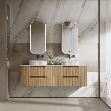 Lovina Tier Wall Hung Vanity w/ Premium Stone Top - Timber