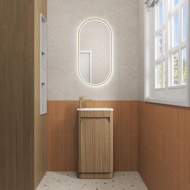 Mini Hartelle Fluted Floor Vanity - Harvest Oak