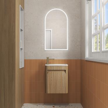 Mini Hartelle Fluted Wall Hung Vanity - Harvest Oak