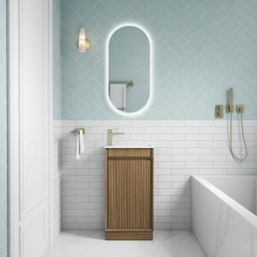 Mini Ravia Fluted Floor Vanity - Harvest Oak