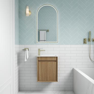 Mini Ravia Fluted Wall Hung Vanity - Harvest Oak