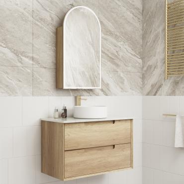 Moreno Wall Hung Vanity w/ Ceramic Top - Timber