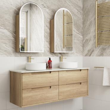 Moreno Wall Hung Vanity w/ Stone Top Undermount Bowl - Timber