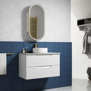 Neva Wall Hung Vanity Cabinet w/ Ceramic Top - White (Matt)