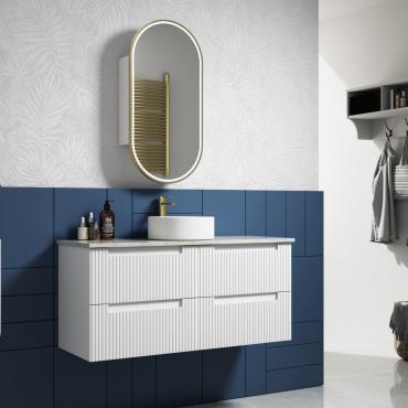 Neva Wall Hung Vanity Cabinet w/ Stone Top - White (Matt)