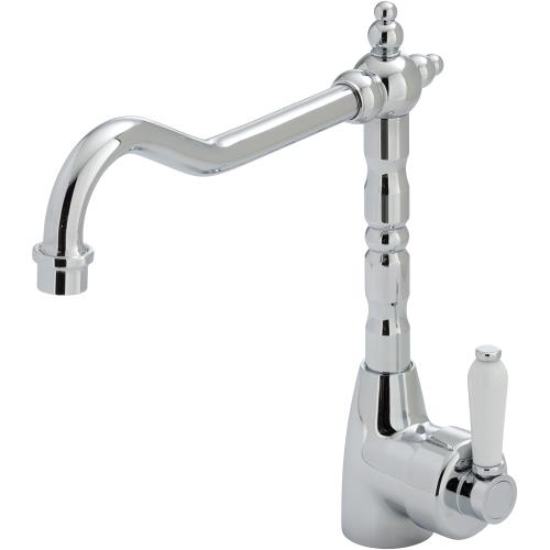 TAPWARE - Eleanor Shepherds Crook Sink Mixer Ceramic Handle - Chrome