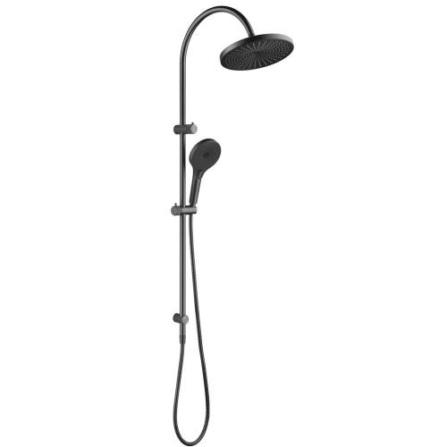 TAPWARE - Mica Fluted Gooseneck Dual Shower Rail - Gun Metal Grey