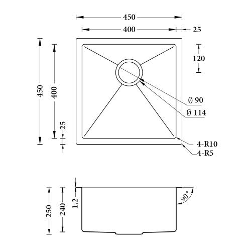 KITCHEN & LAUNDRY - Atlas Single Bowl Sink 450 x 450 - 