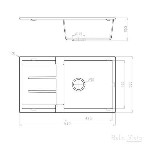  - BLACK Single Bowl Sink w/ Drainer - 