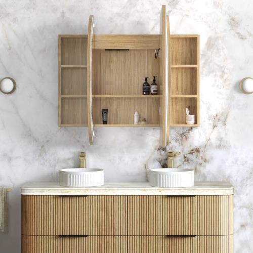 MIRRORS AND CABINETS - Bondi LED Shaving Cabinet - Natural Oak, 1500 x 900mm