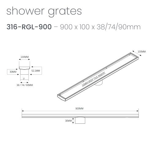 SHOWERS - Brushed Bronze Shower Channels - 900mm