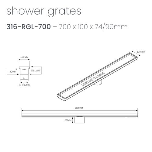  - Brushed Gold Shower Channel - 700mm