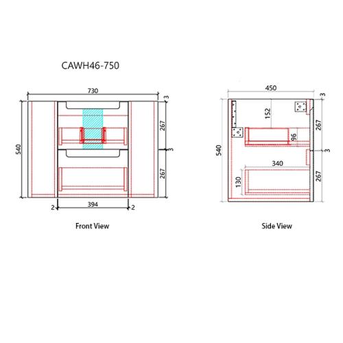 VANITIES - Curva Wall Hung Vanity - 750mm