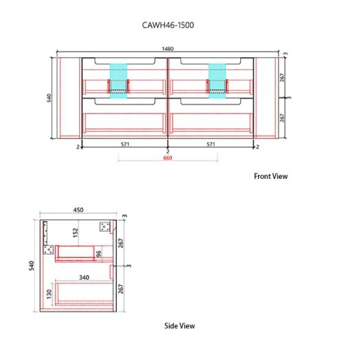 VANITIES - Curva Wall Hung Vanity - 1500mm(Double Bowl)
