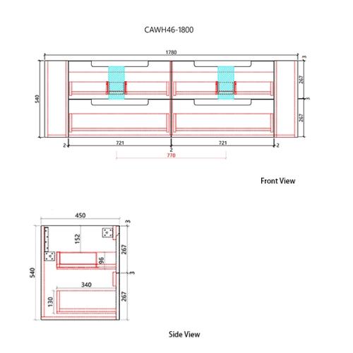 VANITIES - Curva Wall Hung Vanity - 1800mm(Double Bowl)