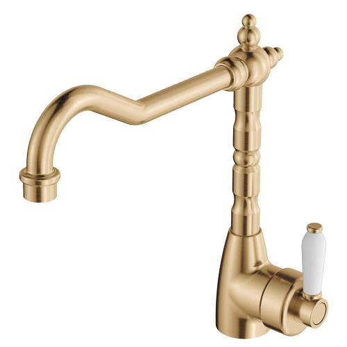 TAPWARE - Eleanor Shepherds Crook Sink Mixer Ceramic Handle - Urban Brass