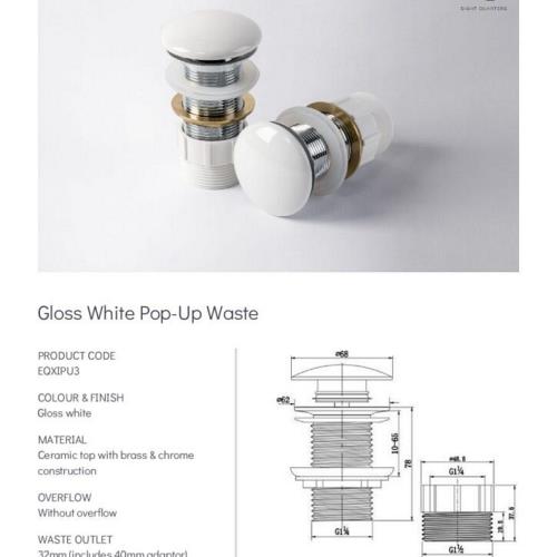 BASINS - Gloss White Ceramic Pop Up Waste - 