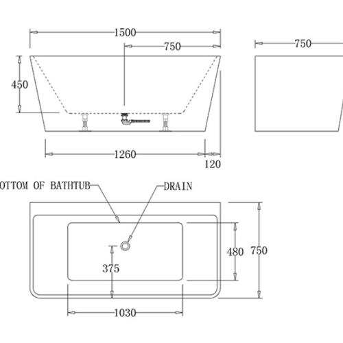 BATHS - INDI Wall Faced Free Standing Black Bath Tub - 