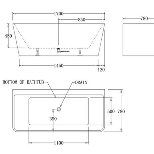 BATHS - INDI Wall Faced Free Standing Black Bath Tub - 