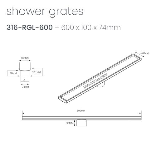 SHOWERS - Matt Black Shower Channel - 600mm