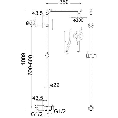 TAPWARE - Mica Dual Shower on Rail 2 Hose - 