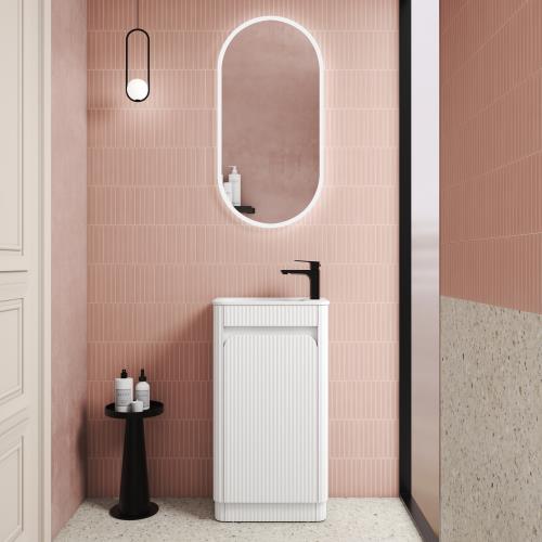 VANITIES - Mini Hartelle Fluted Floor Vanity - White (Matt)