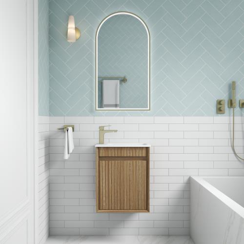 VANITIES - Mini Ravia Fluted Wall Hung Vanity - Harvest Oak