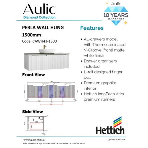 VANITIES - Perla Wall Hung Vanity - 1500mm(Double Bowl), 1500mm(Single Bowl)