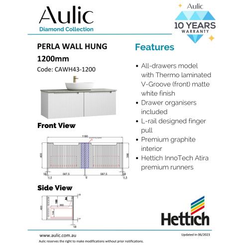 VANITIES - Perla Wall Hung Vanity - 1200mm