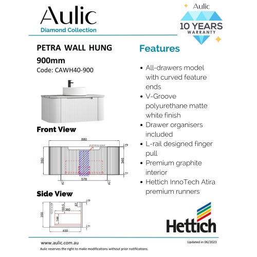 VANITIES - Petra Wall Hung Vanity - 900mm
