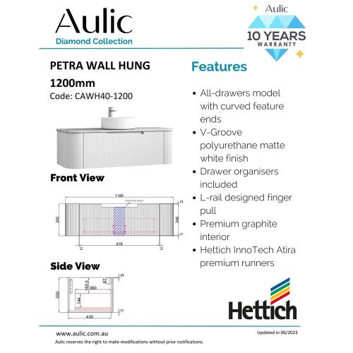 VANITIES - Petra Wall Hung Vanity - 1200mm