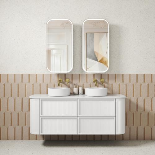 VANITIES - Ramee Curved Fluted Wall Hung Vanity - 1500mm(Double Bowl)