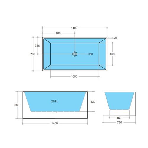 BATHS - THEO Square Free Standing Bathtub - 