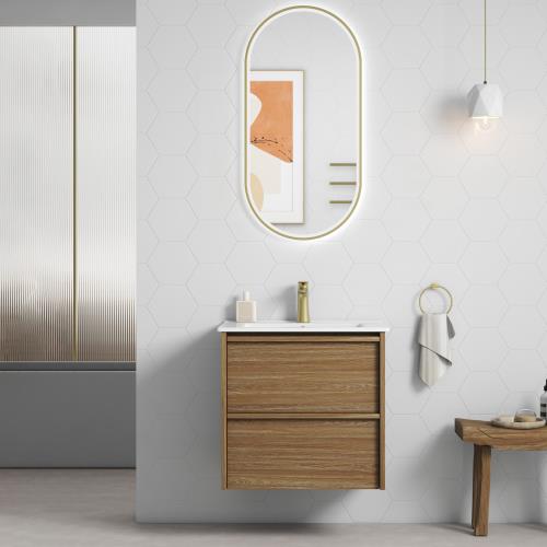 VANITIES - Venetta Framed Wall Hung Vanity - Harvest Oak, 600mm