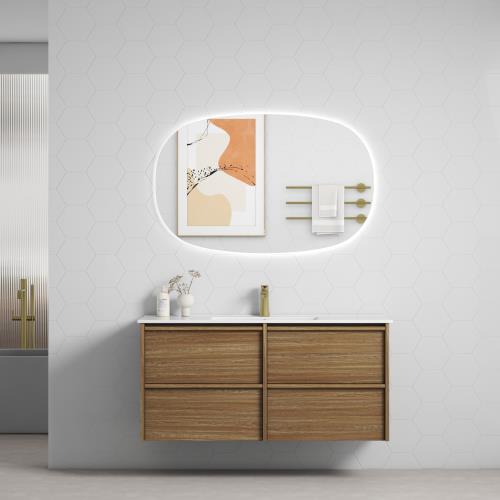 VANITIES - Venetta Framed Wall Hung Vanity - Harvest Oak, 1200mm, Ceramic Top