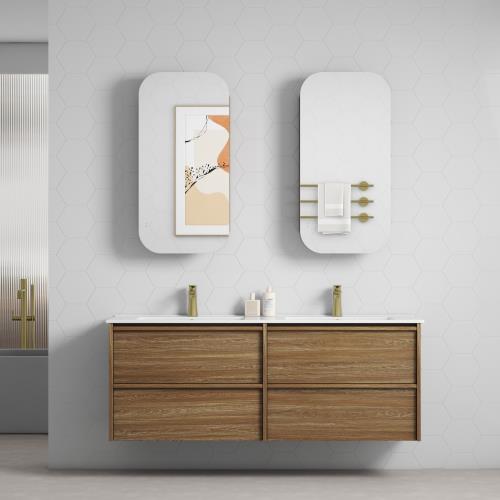 VANITIES - Venetta Framed Wall Hung Vanity - Harvest Oak, 1500mm(Double Bowl), 1500mm(Single Bowl)
