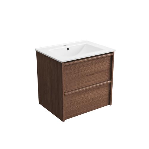VANITIES - Venetta Framed Wall Hung Vanity - Walnut, 600mm, Ceramic Top