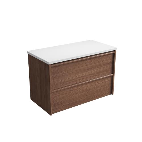 VANITIES - Venetta Framed Wall Hung Vanity - Walnut, 900mm, Stone Top