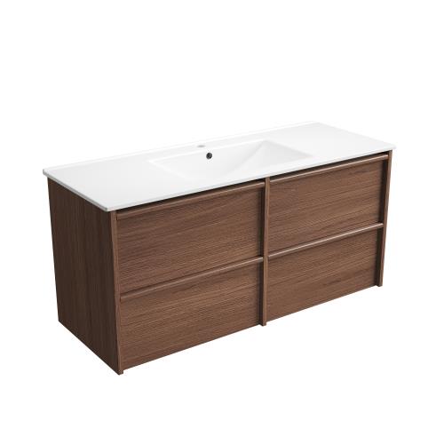 VANITIES - Venetta Framed Wall Hung Vanity - Walnut, 1200mm, Ceramic Top