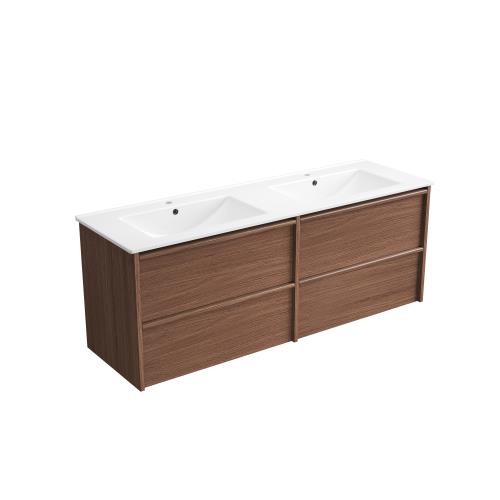 VANITIES - Venetta Framed Wall Hung Vanity - Walnut, 1500mm(Double Bowl), Ceramic Top