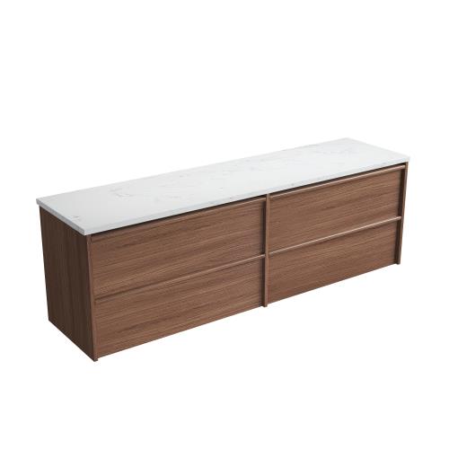 VANITIES - Venetta Framed Wall Hung Vanity - Walnut, 1800mm(Double Bowl), Stone Top